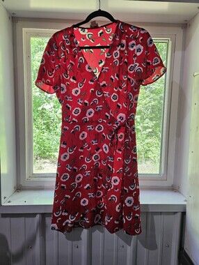 J Crew Red Floral Wrap Dress